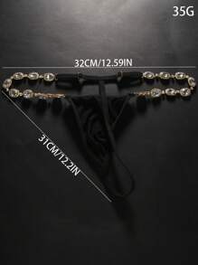 1pc Silver Rhinestone Crystal Chain Black Underwear/Bikini Jewelry Body Chain, Sexy Beach G-String - Gold - View 3