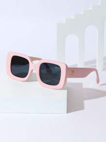 1 件方形铆钉装饰时尚眼镜，畅销经典时尚男女通用时尚眼镜，非常适合装扮和旅行，日常生活时尚眼镜 - 粉色 - 查看 1