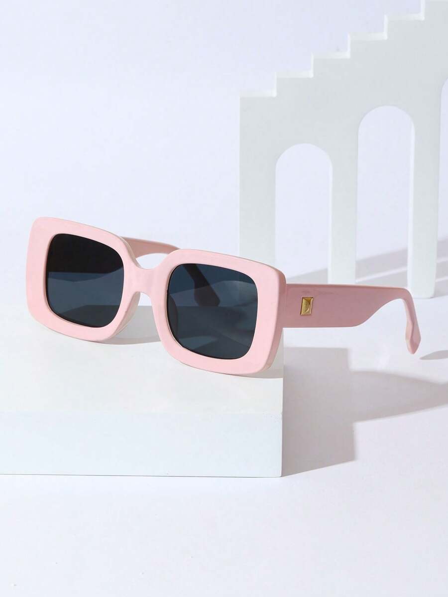 1 件方形铆钉装饰时尚眼镜，畅销经典时尚男女通用时尚眼镜，非常适合装扮和旅行，日常生活时尚眼镜 - 粉色 - 查看 1