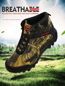 1 件男款秋冬靴中幫英倫風綠色圓頭前帶帆布登山雪地騎行戶外運動鞋 - 軍綠色 - 查看 2