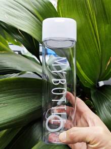 1pc Minimalist Letter Pattern Plastic Water Bottle With Strap - White - View 1