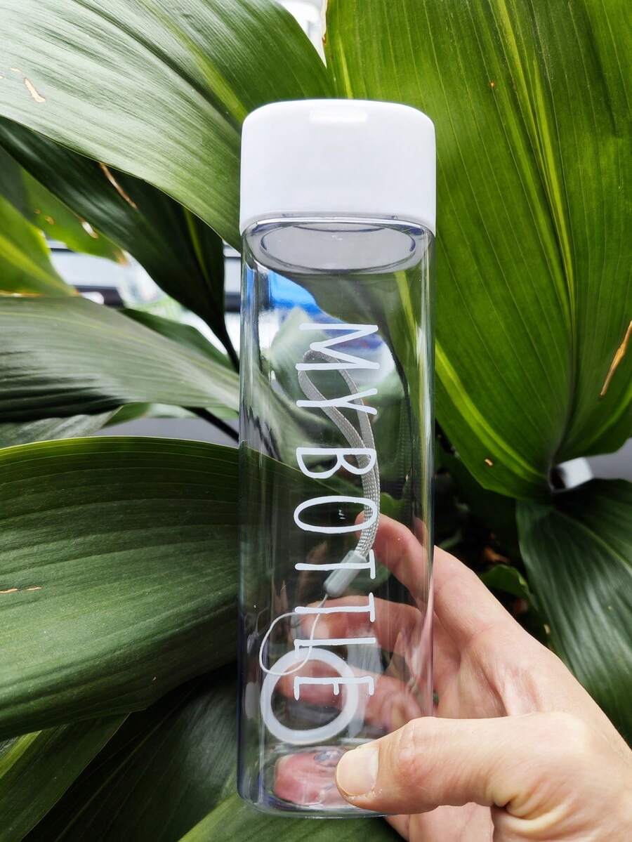 1pc Minimalist Letter Pattern Plastic Water Bottle With Strap - White - View 1