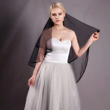 1 件双层黑边短头纱，适合婚礼/派对新娘头饰秋季服装女士 - 黑色 - 查看 3