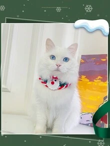 貓狗聖誕鈴鐺項圈,手工編織圍巾配聖誕老人設計吊墜,適用於寵物 - 彩色 - 查看 2