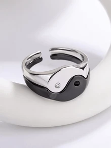 1 par sol con luna pareja anillos , negro con blanco - Blanco y Negro - Ver 7