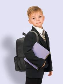 1個男女適用的聚酯纖維背包,帶有襯墊背板,可調節肩帶,拉鍊式設計,時尚多變,適合學校、旅行、野餐和戶外活動 - 黑色 - 查看 5