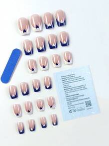 24pcs Short Square Shape Beautiful Detachable False Nails Set With Heart & French Design, Suitable For Daily Wear, Parties And Dance Events. Press On Nails Nail Supplies
