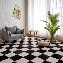 1套5入組黑白色毛絨泡沫拼版卧室地毯,適用於床頭,可洗且可剪裁的地毯或坐墊 - 黑色 - 查看 2