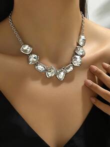1 件超大复古奢华宴会水钻闪光项链女士时尚合金珠宝配饰派对节日精美周年纪念礼物 - 不規則設計 - 查看 2