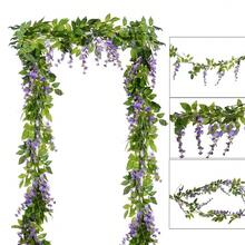 1 Pack Of 2m Long 10pcs Artificial Wisteria Flower Vine (With Cloth, Plastic & Iron Wire Material), Distinct Veins & Natural Color, Shapeable With Wire Inside - Purple - View 3