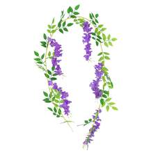 1 Pack Of 2m Long 10pcs Artificial Wisteria Flower Vine (With Cloth, Plastic & Iron Wire Material), Distinct Veins & Natural Color, Shapeable With Wire Inside - Purple - View 1