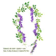1 Pack Of 2m Long 10pcs Artificial Wisteria Flower Vine (With Cloth, Plastic & Iron Wire Material), Distinct Veins & Natural Color, Shapeable With Wire Inside - Purple - View 2