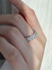 1pc Luxury Ring Women Silver Plated Finger Rings Bridal Wedding Bands Couple Jewelry Gift For Girlfriend Engagement Party Anniversary Valentine'S Day - Apricot - View 4