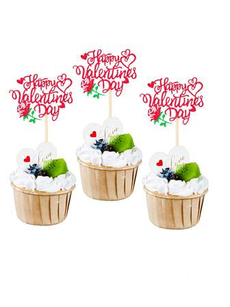 12pcs Happy Valentine'S Day Rose Flower Gold Onion Paper Cake Decoration Toppers