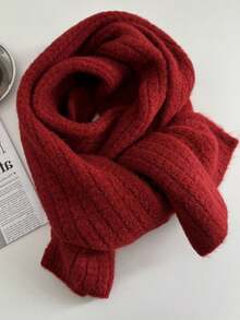 情侶適用的秋冬款純色提花含毛圍巾,柔軟,厚實,保暖和親膚,可當作休閒披肩使用 - 紅色 - 查看 5