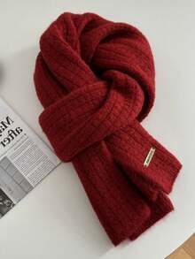 情侶適用的秋冬款純色提花含毛圍巾,柔軟,厚實,保暖和親膚,可當作休閒披肩使用 - 紅色 - 查看 4