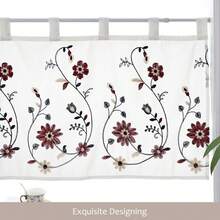 Floral Embroidered Cafe Curtains For Dining Room, Romantic Style Red Flower Curtain For Bedding Room Living Room(74W X 90Drop) - White - View 2