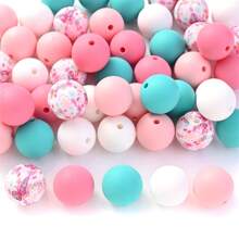 50顆15mm牛奶花印花矽膠珠,圓形散珠,適用於珠寶製作、diy項鍊手鍊鑰匙掛手機鍊、手工藝品供應材料 - 彩色 - 查看 17