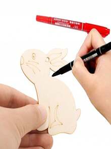 10Pcs Easter Bunny Wood Cutout Unfinished Wooden Craft DIY Rabbit Slice Ornament For Painting Spring Decor Easter Party Facor - Apricot - View 5