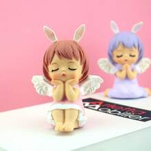 1pc Cute Angel In Thoughtful Pose Decorative Resin Car & Cake Figure Sculpture For Birthday Or Graduation Party - Dusty Pink - View 5
