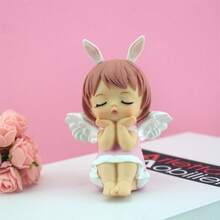 1pc Cute Angel In Thoughtful Pose Decorative Resin Car & Cake Figure Sculpture For Birthday Or Graduation Party - Dusty Pink - View 2