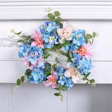 1pc,Blue Hydrangea Wreath,Spring Summer Wreaths For Front Door, Artificial Blue And Pink Flowers Spring Door Wreath ,Spring Floral Wreath For Indoor, Outdoor, Home Wall Window Decoration - Multicolor - View 1