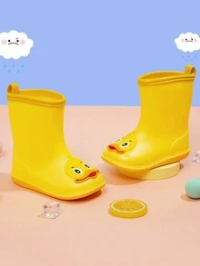 1 Par Lindas Botas De Lluvia Impermeables, Cómodas Y Livianas Para Chicas Con Patrón De Impresión De Animales Que Incluyen Patos, Ranas, Conejos Y Elefantes - Amarillo - Ver 2