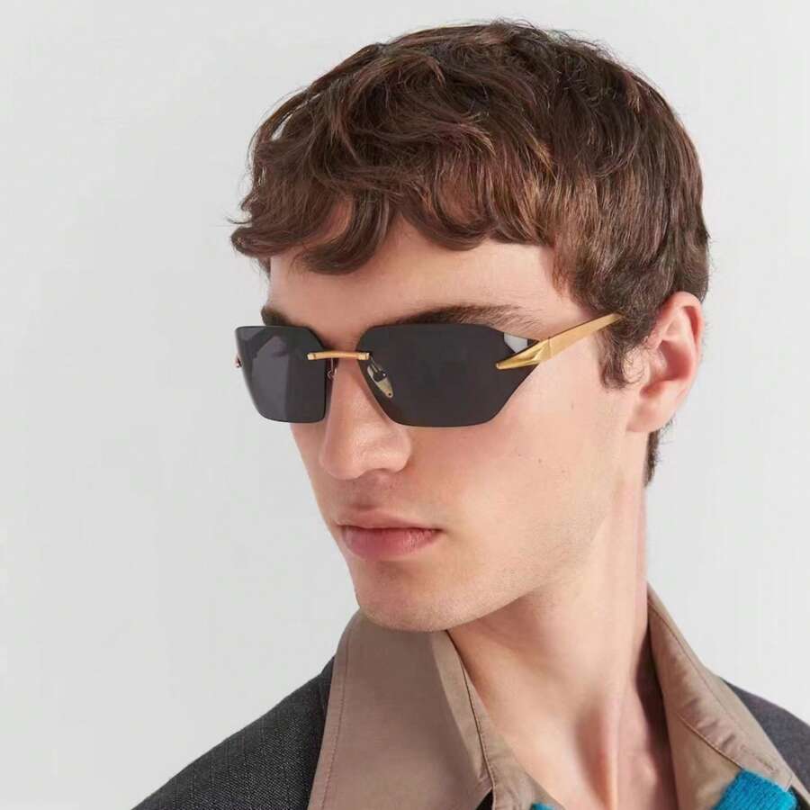 一副男女新款無框時尚眼鏡金屬配件到時尚t台適合日常出遊、拍攝、出差等使用 - 金色 - 查看 1