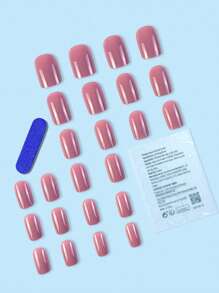 24入組短方形優雅純色美甲套裝，女士及女孩專用壓花假指甲，淺紫色指甲用品，升級造型 - 淡紫色 - 查看 2