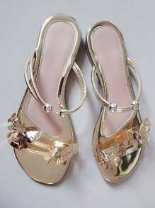 Women Flat Sandals - Gold - View 1