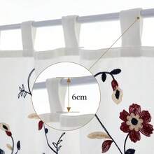 Floral Embroidered Cafe Curtains For Dining Room, Romantic Style Red Flower Curtain For Bedding Room Living Room(74W X 90Drop) - White - View 4
