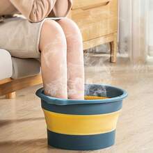 1pc可折疊洗腳桶便攜式塑膠洗腳盆家用洗腳盆多功能旅行戶外露營便攜式足浴水療盆水容器 - 藍色 - 查看 5