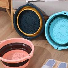 1pc可折疊洗腳桶便攜式塑膠洗腳盆家用洗腳盆多功能旅行戶外露營便攜式足浴水療盆水容器 - 藍色 - 查看 4