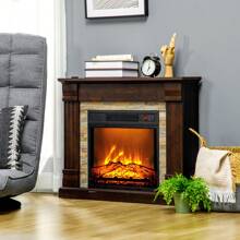 HOMCOM Chimenea Eléctrica 1800W Calentador de Chimenea con Efecto de Llama Mando a Distancia Temporizador y Protección Sobrecalentamiento para Sala 30 m² 80x21,6x67,8 cm Marrón Oscuro - Marrón - Ver 2
