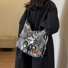 Uncommon Design Japanese Style Fashionable Graffiti Patterned Casual Crossbody Bag With Large Capacity For Commuting, Minimalist Tote Backpack - Grey - View 7