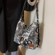 Uncommon Design Japanese Style Fashionable Graffiti Patterned Casual Crossbody Bag With Large Capacity For Commuting, Minimalist Tote Backpack - Grey - View 5