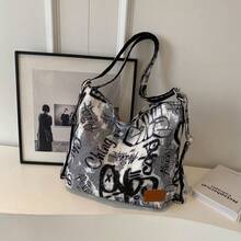 Uncommon Design Japanese Style Fashionable Graffiti Patterned Casual Crossbody Bag With Large Capacity For Commuting, Minimalist Tote Backpack - Grey - View 10
