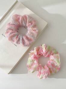 3 Bow Knitted Printed Ditsy Floral Love Plaid Simple Fashionable Soft And Comfortable Hair Tie Combination Set - Multicolor - View 6