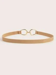 1pc Gold Round D-Shaped Circle Buckle Elastic Waist Corset Belt Styles For Women Elegant For Normal & Plus Size Elegant Summer, School Fall, Autumn, Halloween - Apricot - View 2