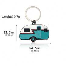 1pc Cartoon Camping Car Model Keychain, Metallic Pendant For Car Key Accessories - Blue - View 7