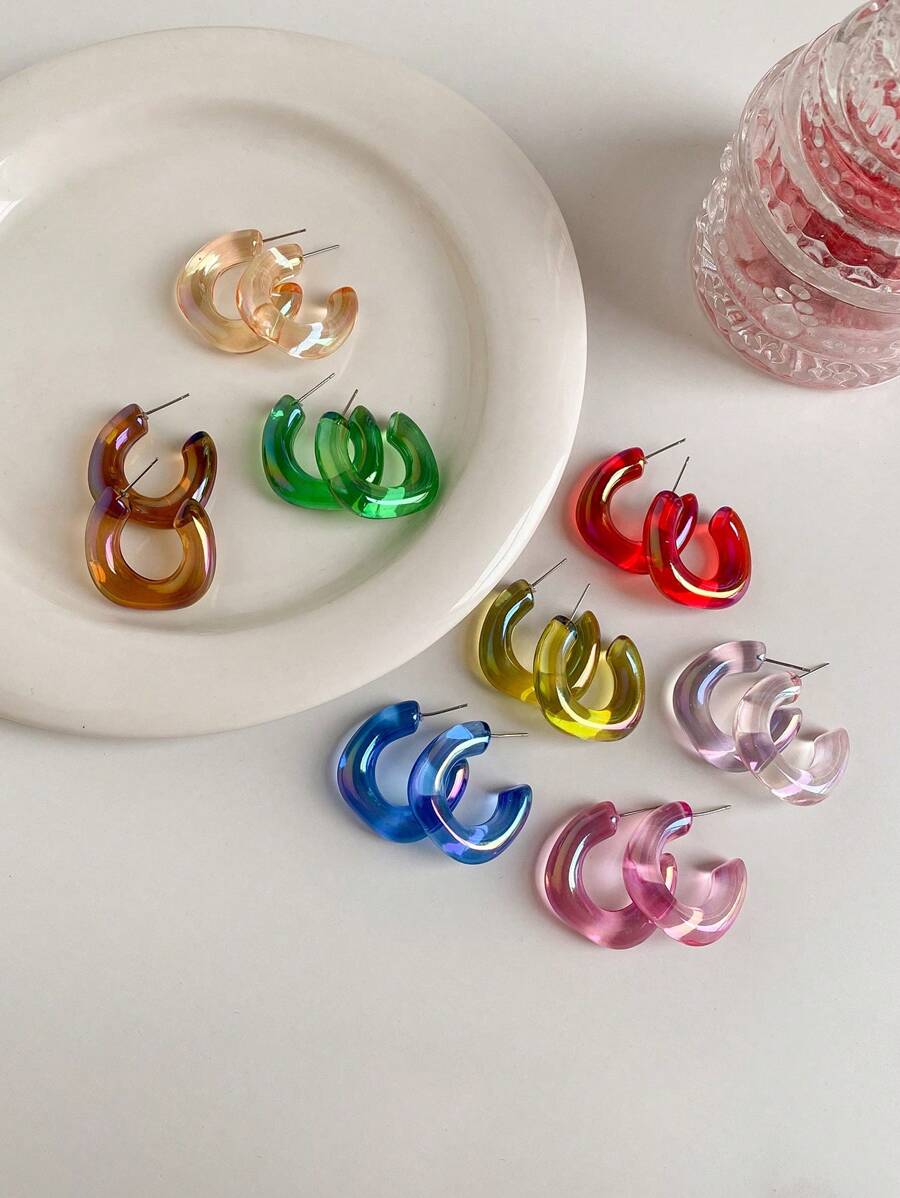 1對簡約幾何和休閒風格的中空u型耳環,適合女性日常穿戴 - 綠色 - 查看 1