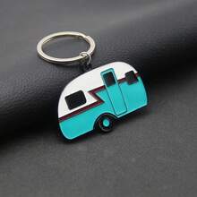 1pc Cartoon Camping Car Model Keychain, Metallic Pendant For Car Key Accessories - Blue - View 2