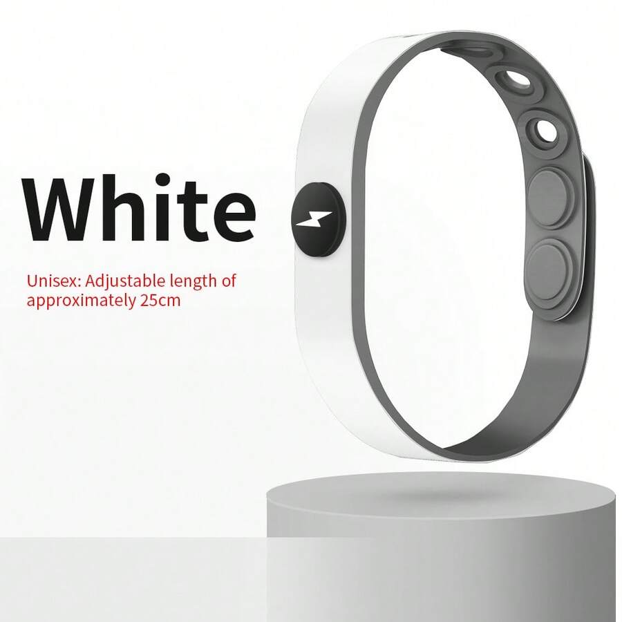 1 件運動風格腕帶,顏色為黑色/紅色/藍色/白色/黃色。冬季無線防靜電手環,用於消除靜電。適合男士和女士,可調節,能量平衡手帶。時尚時尚配件,適合學生、女孩、男女皆宜 - 白色 - 查看 1