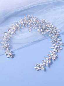 1入手工珠鍊頭飾,鑲嵌鑽石和珍珠,百搭婚禮髮飾 - 銀色 - 查看 2