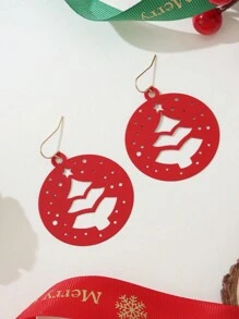 1 Pair Of Fashionable Classic New Year Style Christmas Tree Pattern Earrings, Red And Green Christmas Tree, 2 Colors Available, Computer Tablet Engraved, Suitable For Daily Wear By Women, Holiday Blessings - Red - View 2