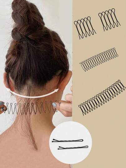 1 Set Of 4 Wave Shaped Hair Styling Tools (Random Hair Clip Gift), Suitable For All Seasons, Women, Hairstyling ,Comb Hair Hair Accessories For Barber Salon Beauty Travel Essential Hair Products,Hair Cares,Hair Accessories