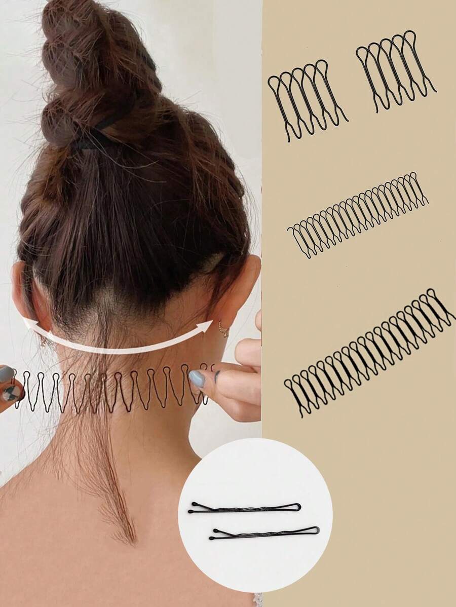 Bộ 4 dụng cụ tạo kiểu tóc hình sóng (Tặng kèm kẹp tóc ngẫu nhiên), phù hợp cho mọi mùa, dành cho nữ, tạo kiểu tóc, lược chải tóc, phụ kiện tóc cho tiệm cắt tóc, làm đẹp, du lịch, sản phẩm chăm sóc tóc, phụ kiện tóc, mùa hè, kỳ nghỉ, lễ hội, tiệc tùng. - màu đen - Xem 1
