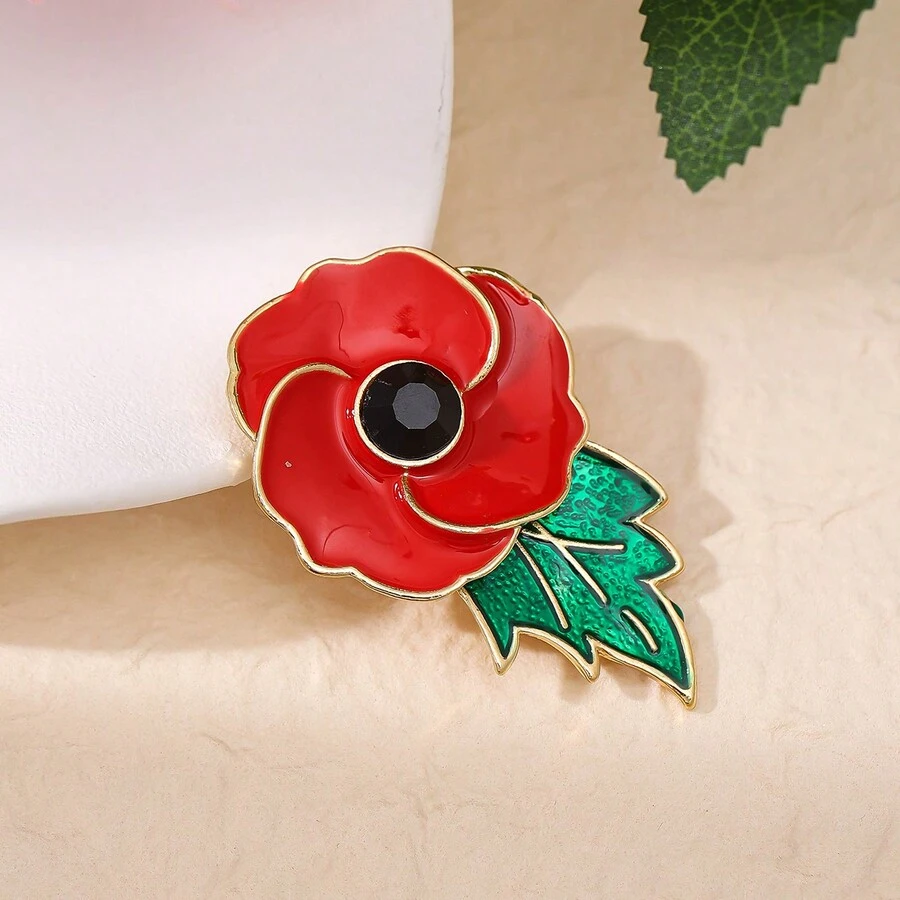 新品到貨花裝飾高端優雅合金滴油鑽紅花胸針,適用於服飾配飾 - 紅色 - 查看 1