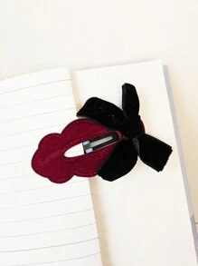 Pack Of 2 New Women'S Hair Clips Red Flocked Personalized Bow Edge Clips - Multicolor - View 2