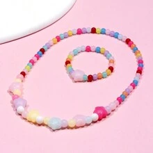 2 件/套女孩魅力串珠項鍊和手鍊隨機顏色禮品套裝 - 彩色 - 查看 1